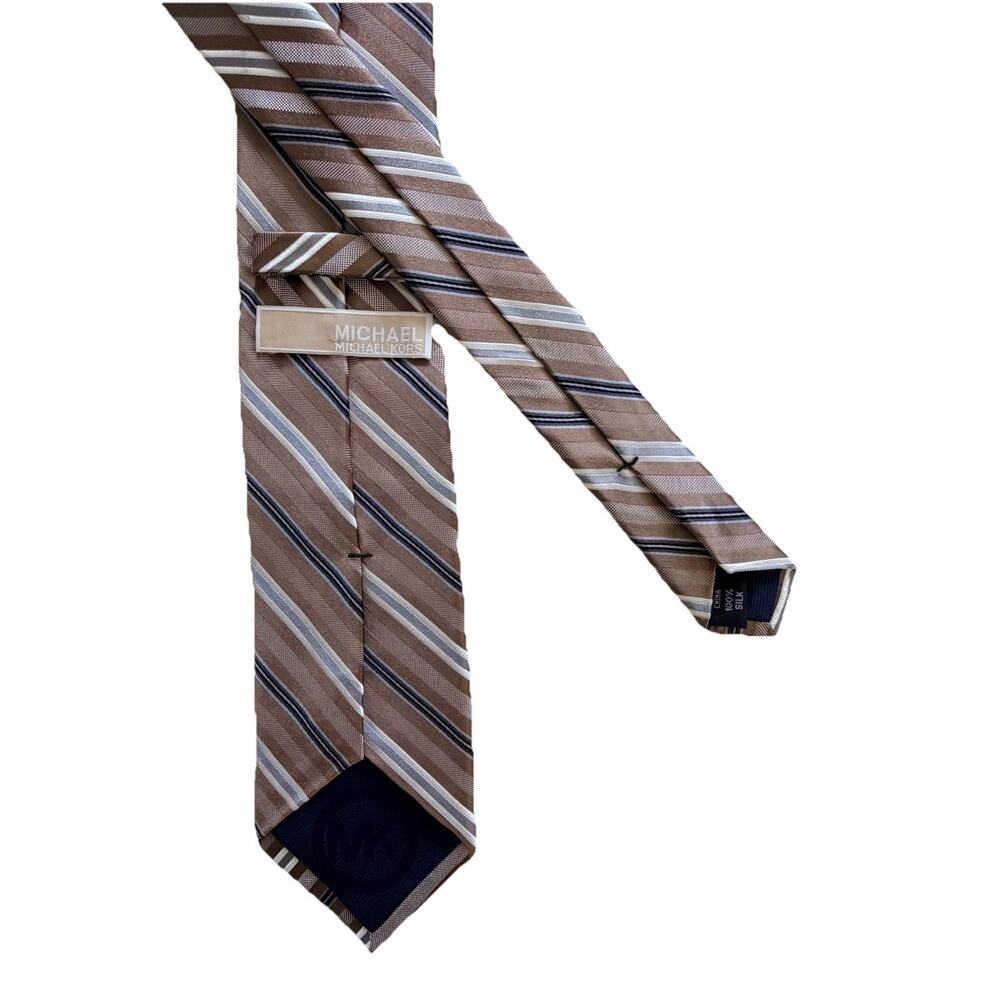 Michael Kors Repp Diagonal Stripe Mens Brown Neck Tie 100% Silk Office Preppy